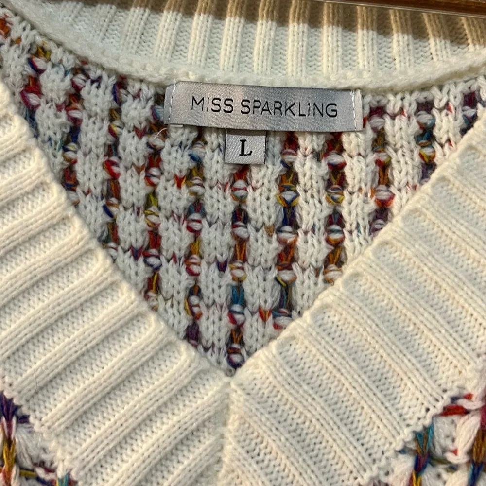 Miss Sparkling Knit V‑Neck Sweater Vest Size Large Multicolor Yarn